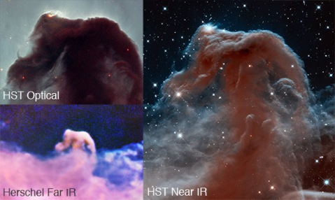 Horsehead Nebula in Herschel and HST images